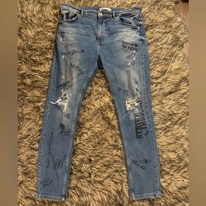 ZARA DISTRESSED JEANS SLIM STRAIGHT SZ 38